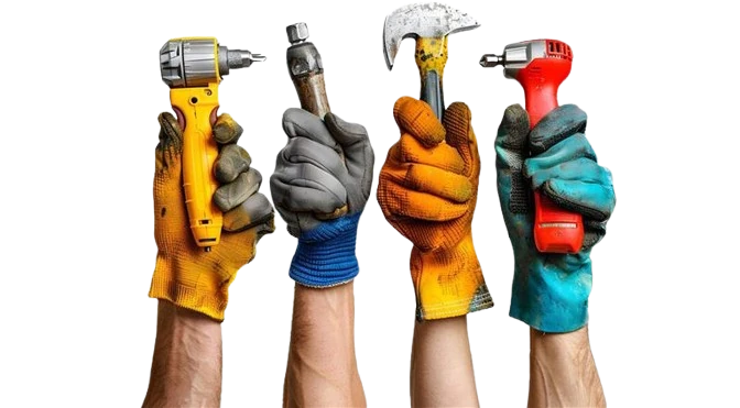 hands with tools